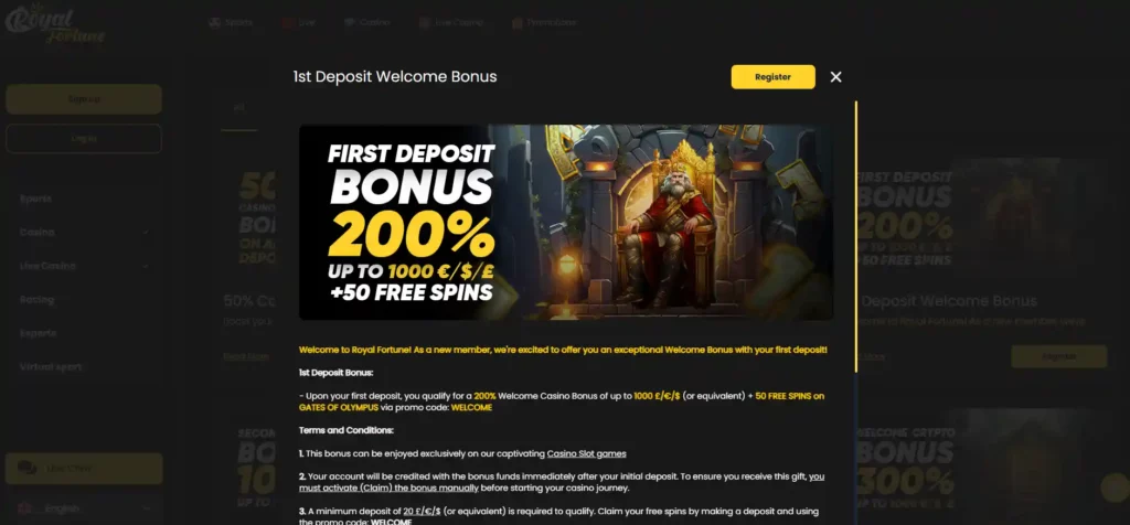 royal fortune welcome bonus